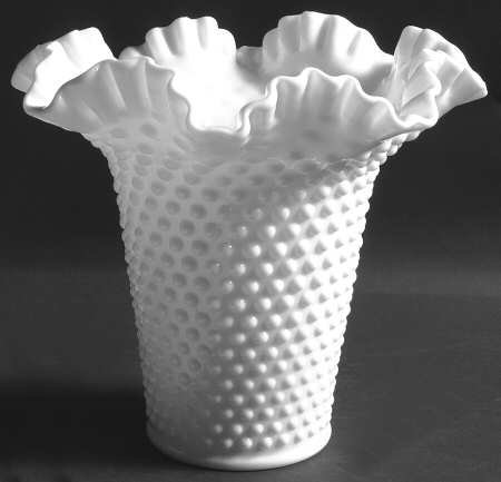 Hobnail Milk Glass 8" Double Crimped Vase