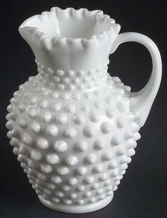 Hobnail Milk Glass Crimped Top 12 Oz Open Syrup