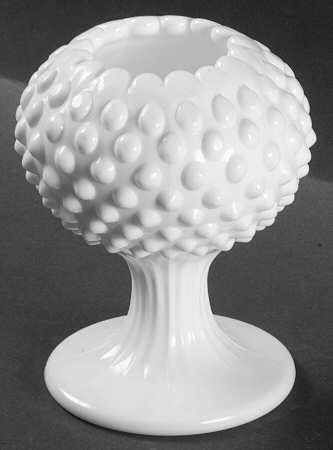 Hobnail Milk Glass Footed Ivy Ball Vase