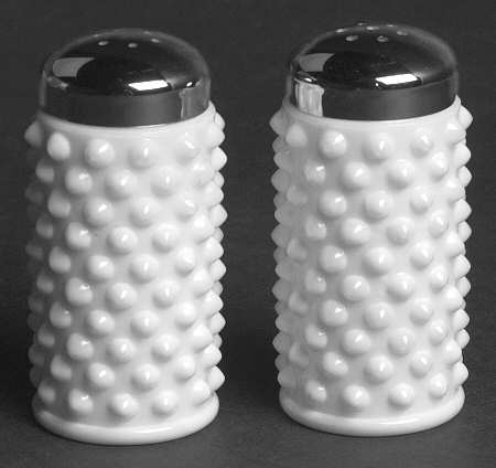Hobnail Milk Glass Shaker Set w/Metal Lids