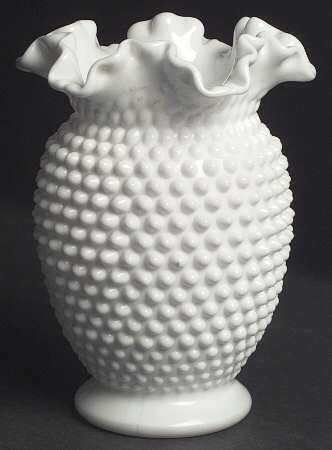 Hobnail Milk Glass 8" Double Crimped Vase
