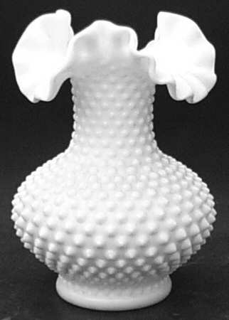 Hobnail Milk Glass 6" Double Crimped Vase