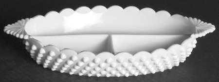 Hobnail Milk Glass 12" Oval 3 Part Relish