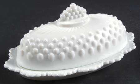 Hobnail Milk Glass Oval Covered Butter