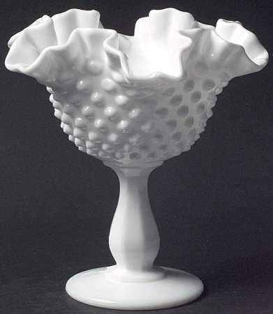Hobnail Milk Glass Round Compote (Height X Width)
