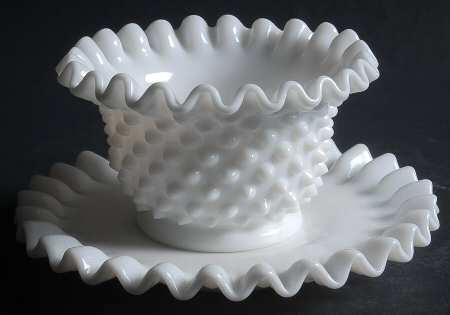 Hobnail Milk Glass Mayonnaise Bowl and Underplate
