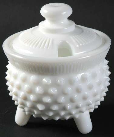 Hobnail Milk Glass Mustard Kettle & Lid