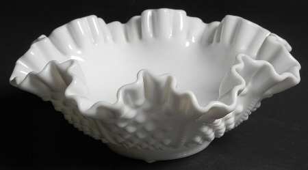 Hobnail Milk Glass 8" Round Double Crimped Bowl