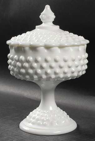 Hobnail Milk Glass Footed Candy Box & Lid