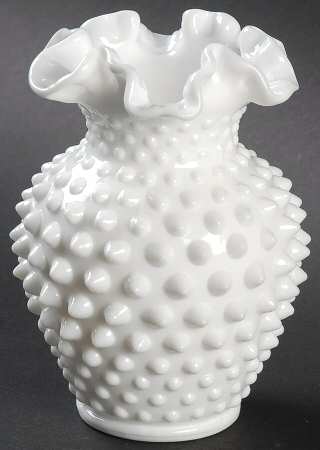 Hobnail Milk Glass 5 1/2" Double Crimped Vase