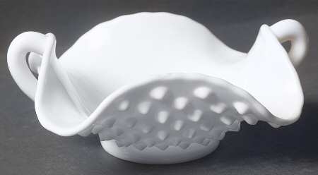 Hobnail Milk Glass 7" Handled Bon Bon