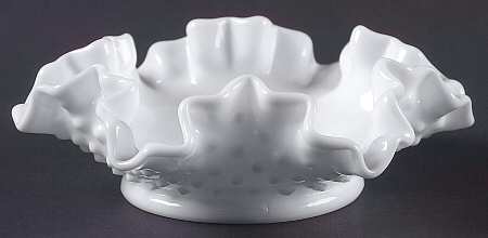 Hobnail Milk Glass 6" Double Crimped Bon Bon