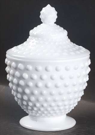 Hobnail Milk Glass Small Candy Jar & Lid