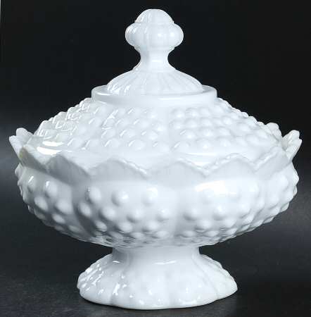 Hobnail Milk Glass Low Footed Candy Box & Lid