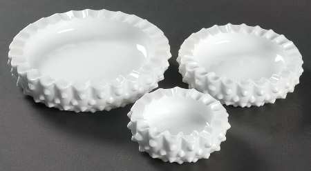 Hobnail Milk Glass (3 Pc.) Round Ashtray Set