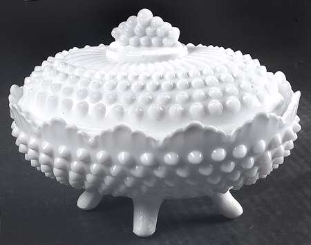 Hobnail Milk Glass Oval Candy Dish with Lid