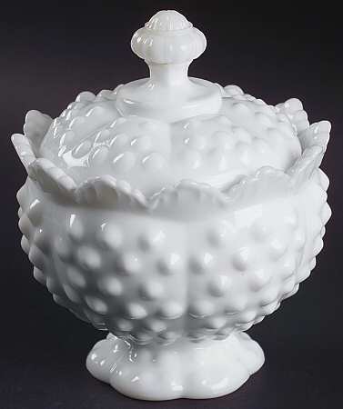 Hobnail Milk Glass Scalloped Sugar & Lid