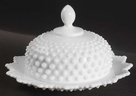 Hobnail Milk Glass Round Covered Butter