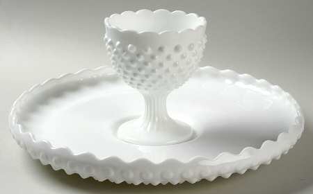 Hobnail Milk Glass Chip & Dip Set