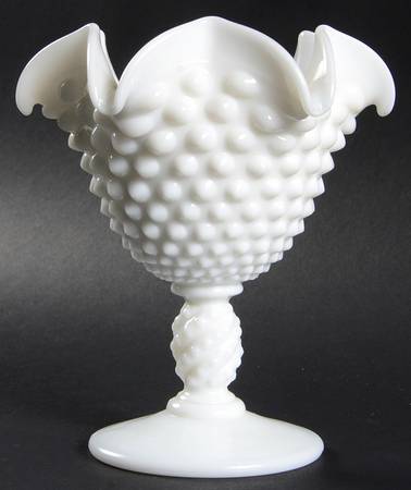 Hobnail Milk Glass Footed Open Jam/Jelly