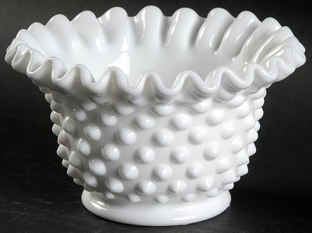 Hobnail Milk Glass 2" Crimped Vase