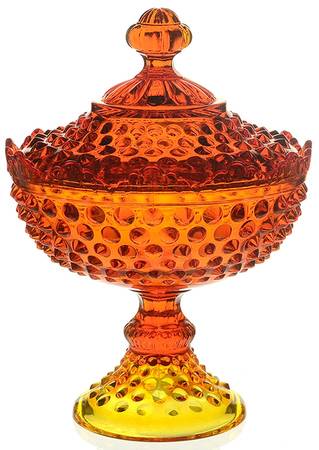 Hobnail Orange Tall Footed Candy Box with Lid