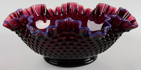 Hobnail Plum (Opalescent) 11" Round Double Crimped Bowl