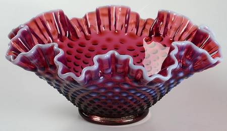 Hobnail Plum (Opalescent) Crimped Bowl