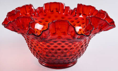 Hobnail Ruby Crimped Bowl