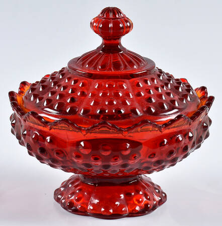 Hobnail Ruby Low Footed Candy Box & Lid