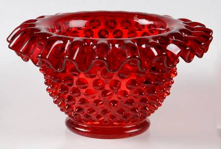Hobnail Ruby 2" Crimped Vase