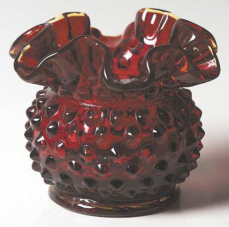 Hobnail Ruby 3" Double Crimped Vase