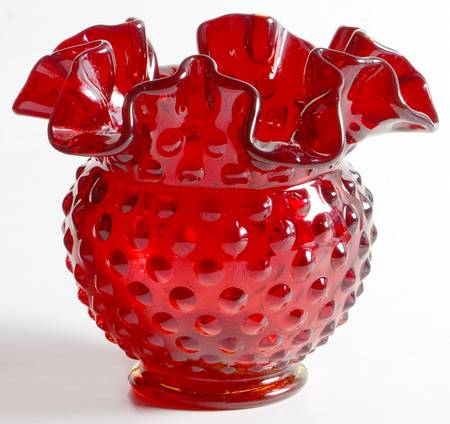 Hobnail Ruby 4 1/2" Miniature Double Crimp Vase