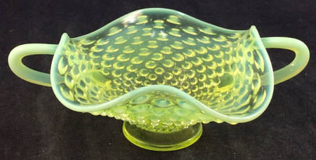 Hobnail Topaz (Opalescent) 6" Square Handled Bon Bon