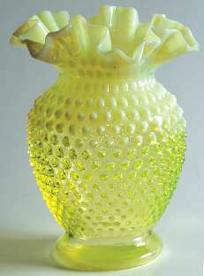 Hobnail Topaz (Opalescent) 6" Double Crimped Vase