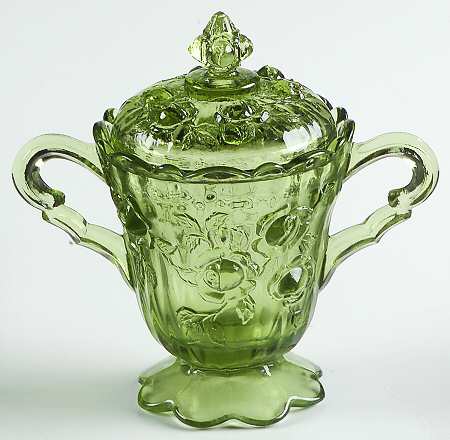 Rose Green Bowl Has Lip, Sugar Bowl & Lid