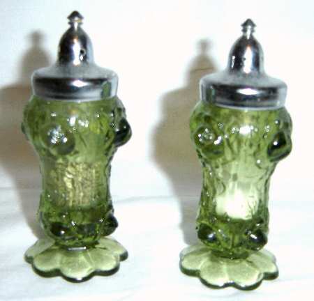 Rose Green Footed Shaker Set & Metal Lids