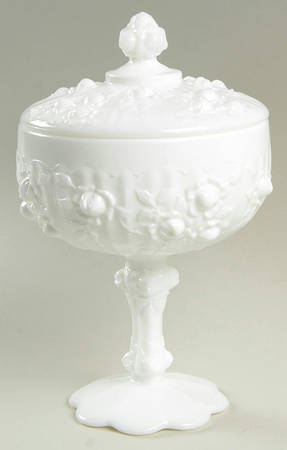Rose Milk Glass Candy Dish & Lid