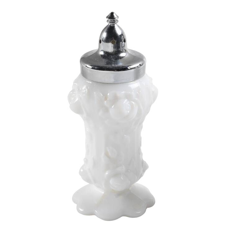 Rose Milk Glass Footed Shaker & Metal Lid