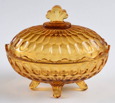 Thumbprint Colonial Amber Oval Candy Dish with Lid