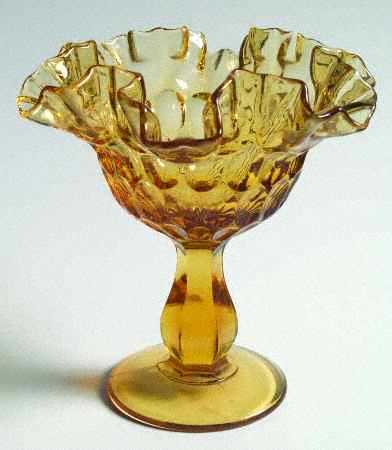 Thumbprint Colonial Amber Round Compote (Height X Width)