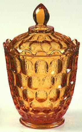 Thumbprint Colonial Amber Bowl Has Lip, Sugar Bowl & Lid