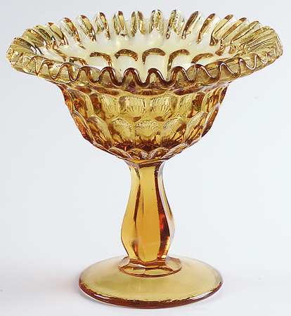 Thumbprint Colonial Amber Round Compote (Height X Width)