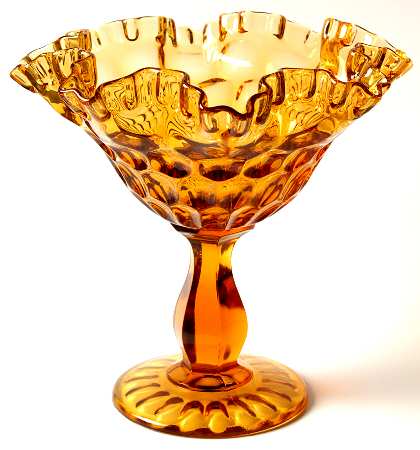 Thumbprint Colonial Amber Round Compote (Height X Width)