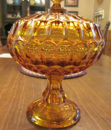 Thumbprint Colonial Amber Anniversary Bowl & Lid