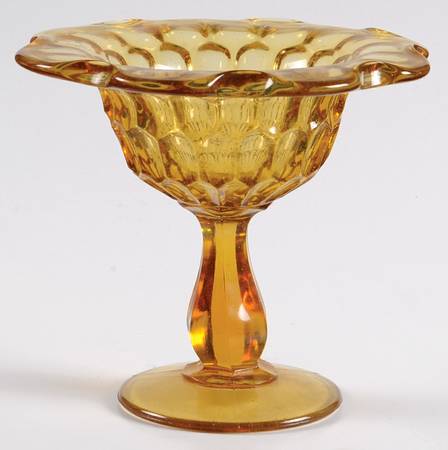 Thumbprint Colonial Amber Round Compote (Height X Width)