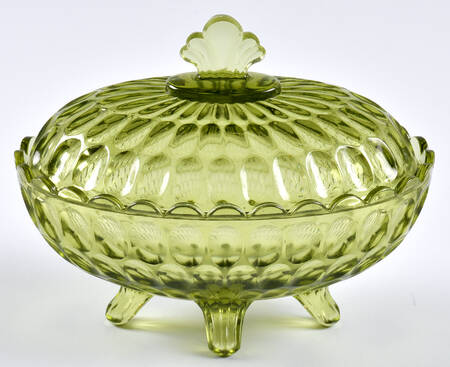 Thumbprint Colonial Green Oval Candy Dish with Lid