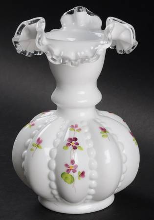 Violets In The Snow 6" Crimped Tulip Vase