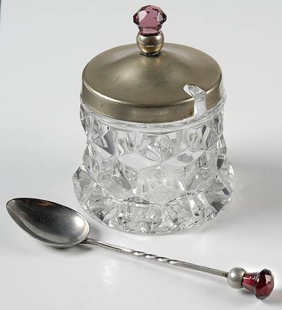 American Clear (Stem 2056) Mustard/Ink Well & Silver Lid with Spoon