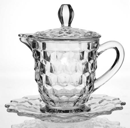 American Clear (Stem 2056) Syrup with Glass Lid and Underplate